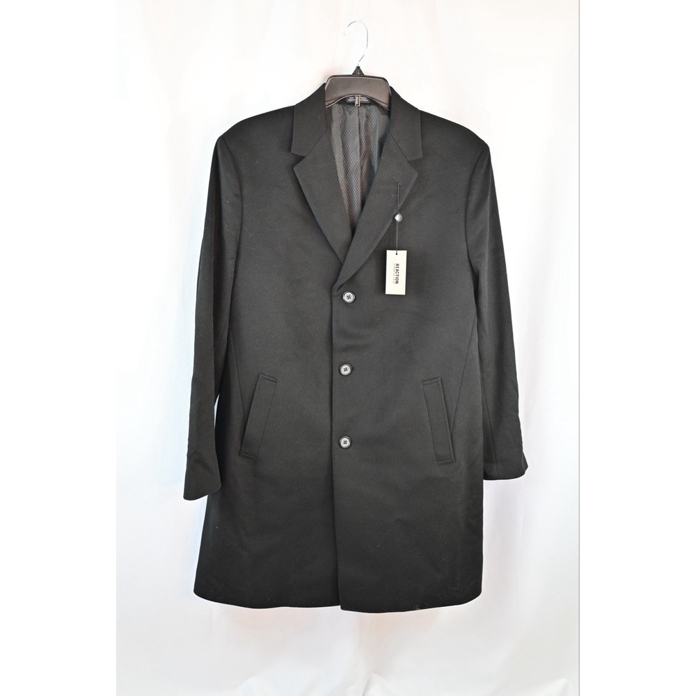 Kenneth Cole Reaction Raburn Black Wool Blend Coat Mens 44L TK1210 NWT